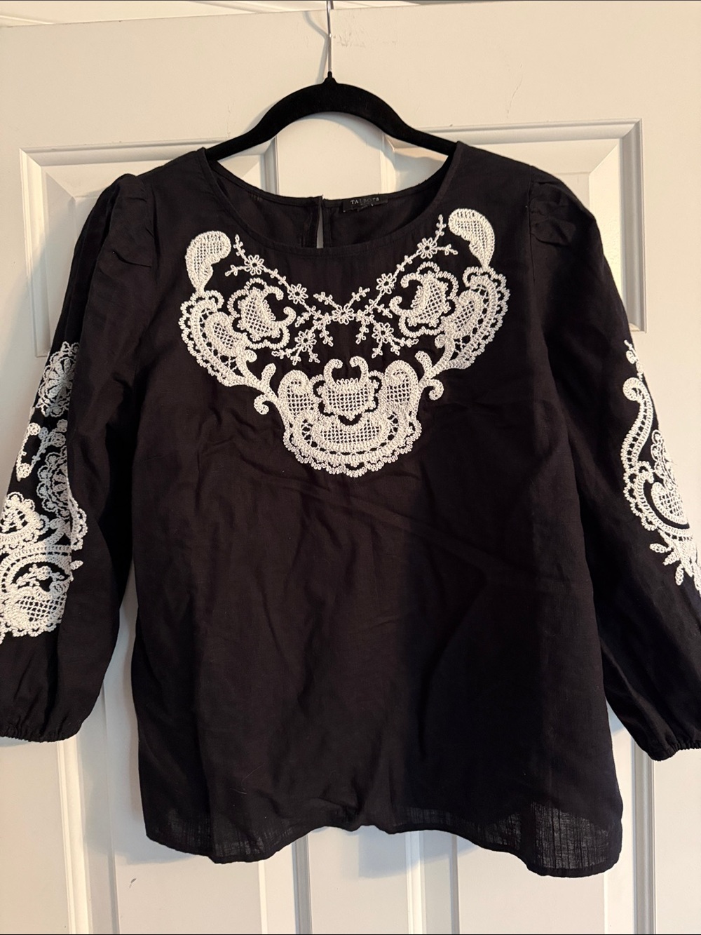 Talbots Black Linen Tunic with White Embroidered Lace